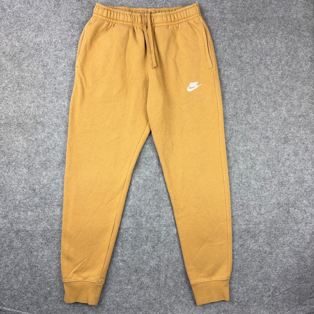 Nike Club Fleece Joggers Sweatpants Mens Small S Mustard Yellow Gold Tapered